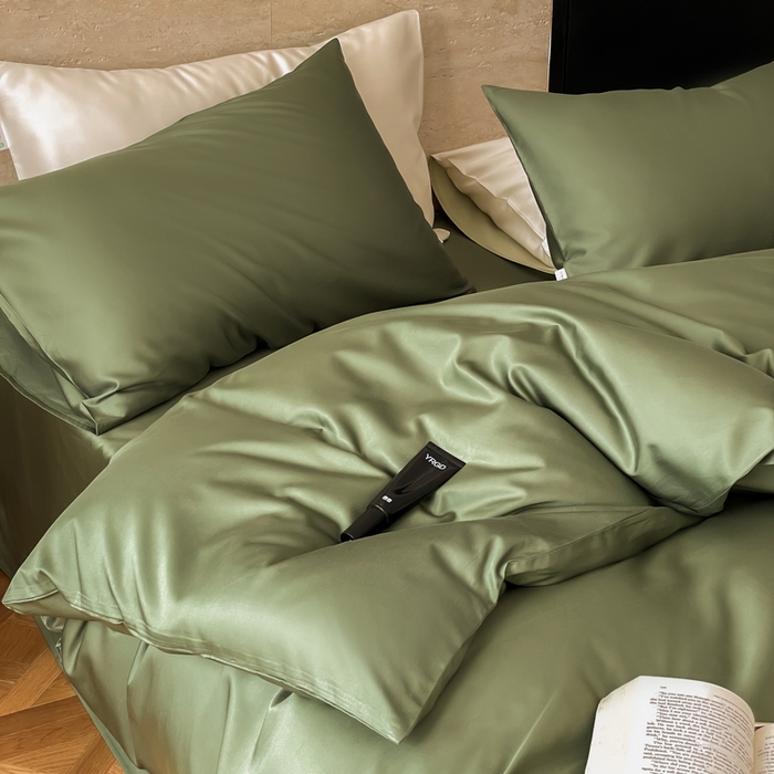 91家纺网 家纺一手货源 找家纺 禾时 2026新款兰精天丝棉纯色双拼四件套 松石绿