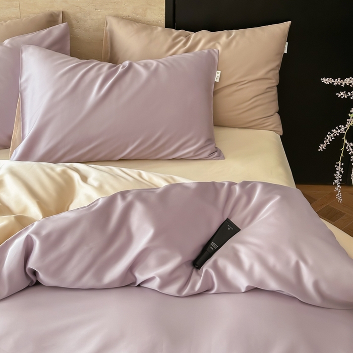 91家纺网 家纺一手货源 找家纺 禾时 2026新款兰精天丝棉纯色双拼四件套 紫缇