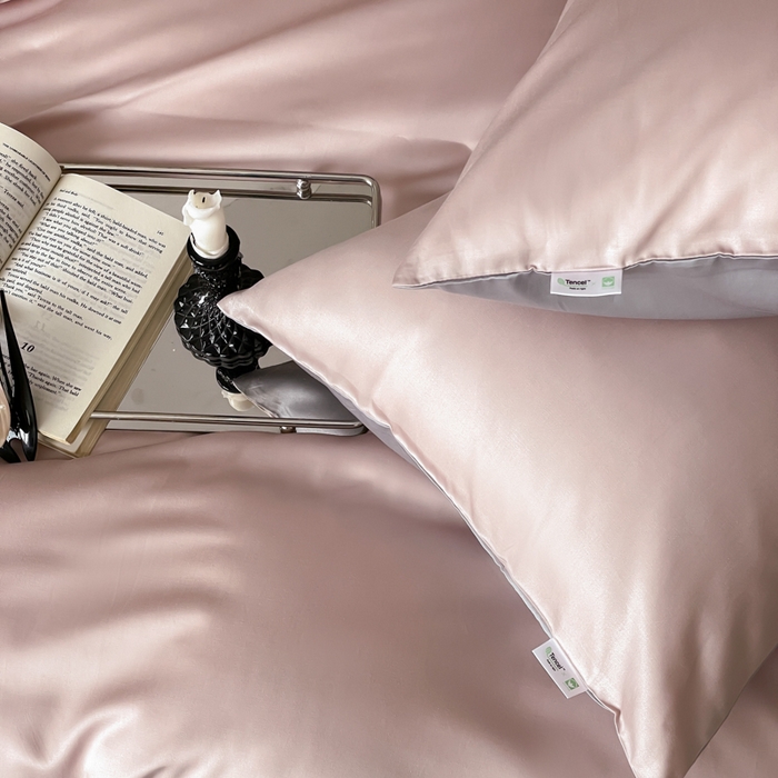 91家纺网 家纺一手货源 找家纺 禾时 2026新款兰精天丝棉纯色双拼四件套 藕合