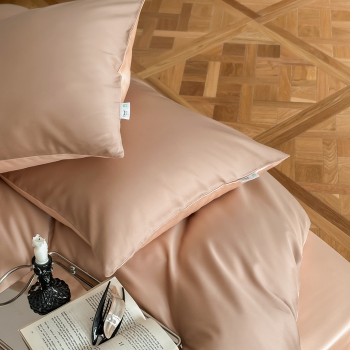 91家纺网 家纺一手货源 找家纺 禾时 2026新款兰精天丝棉纯色双拼四件套 茶棕