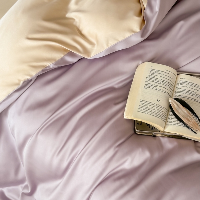 91家纺网 家纺一手货源 找家纺 禾时 2026新款兰精天丝棉纯色双拼四件套 紫缇