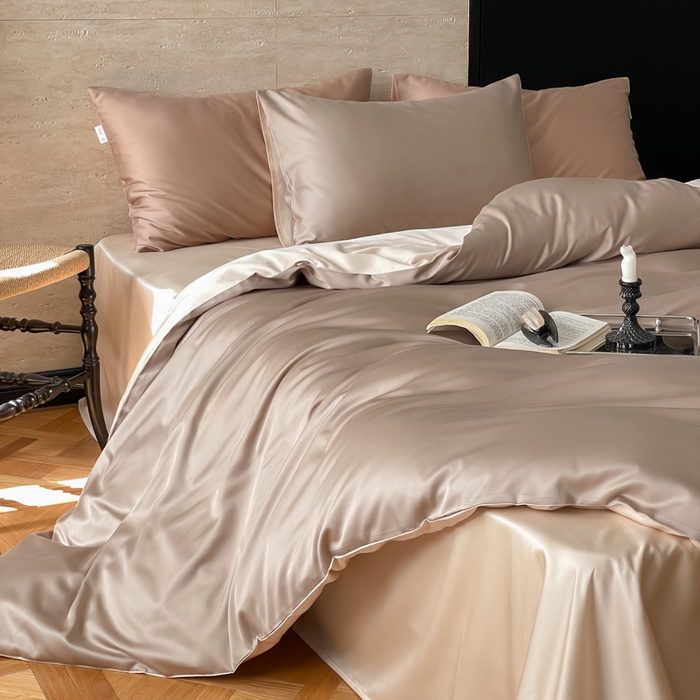 禾时 2026新款兰精天丝棉纯色双拼四件套 露褐