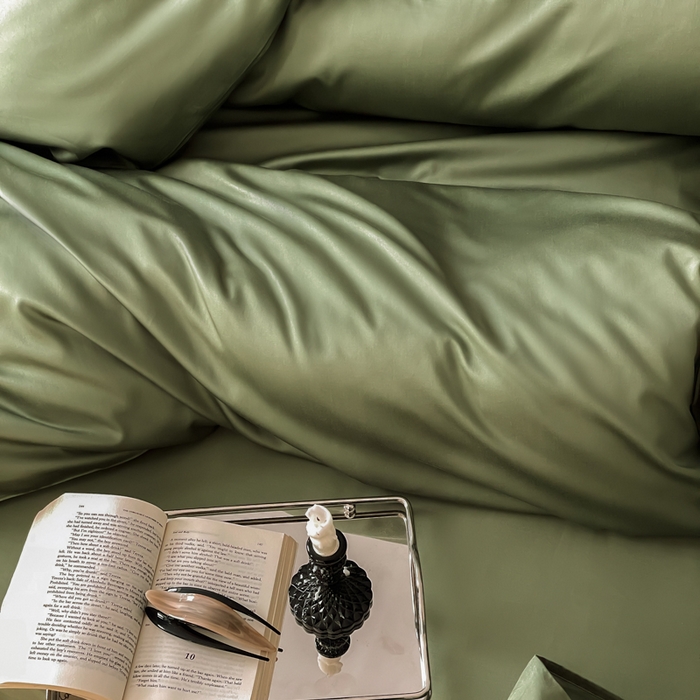 91家纺网 家纺一手货源 找家纺 禾时 2026新款兰精天丝棉纯色双拼四件套 松石绿