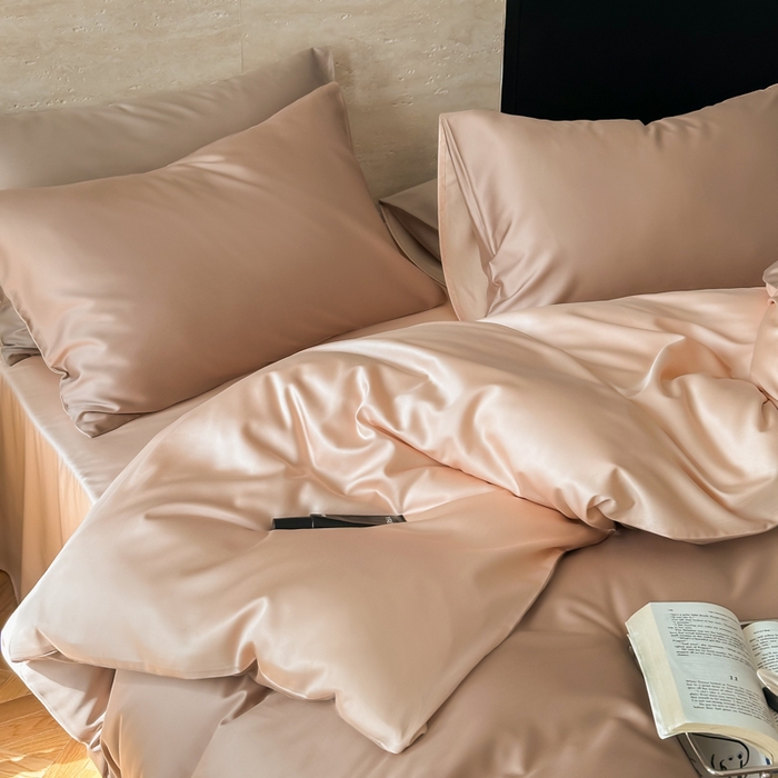 91家纺网 家纺一手货源 找家纺 禾时 2026新款兰精天丝棉纯色双拼四件套 茶棕