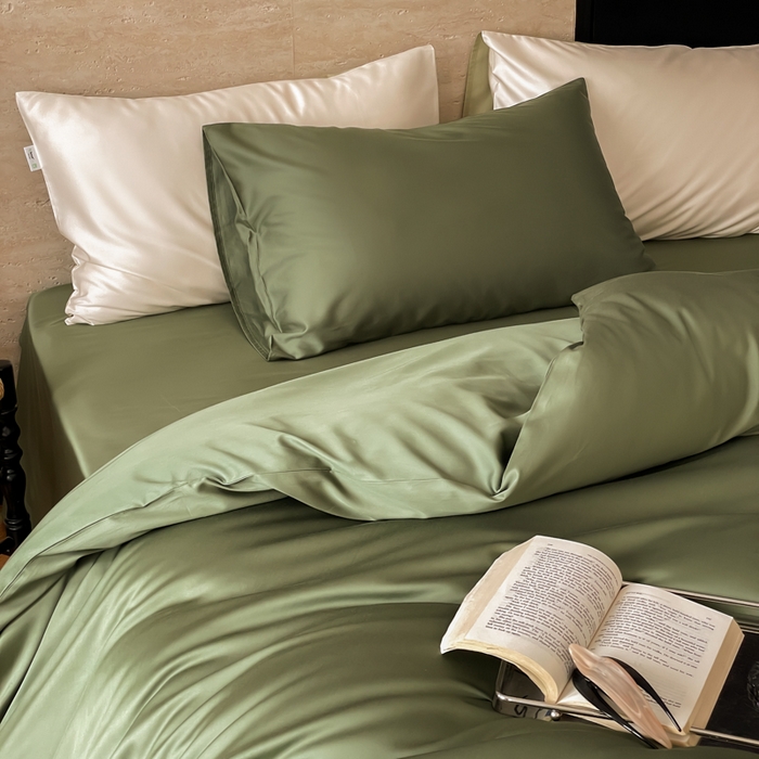 91家纺网 家纺一手货源 找家纺 禾时 2026新款兰精天丝棉纯色双拼四件套 松石绿