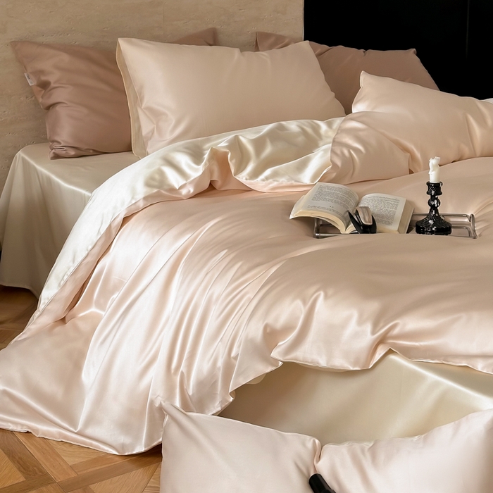 91家纺网 家纺一手货源 找家纺 禾时 2026新款兰精天丝棉纯色双拼四件套 可可