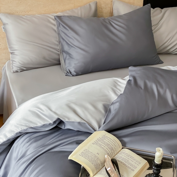 91家纺网 家纺一手货源 找家纺 禾时 2026新款兰精天丝棉纯色双拼四件套 菘蓝