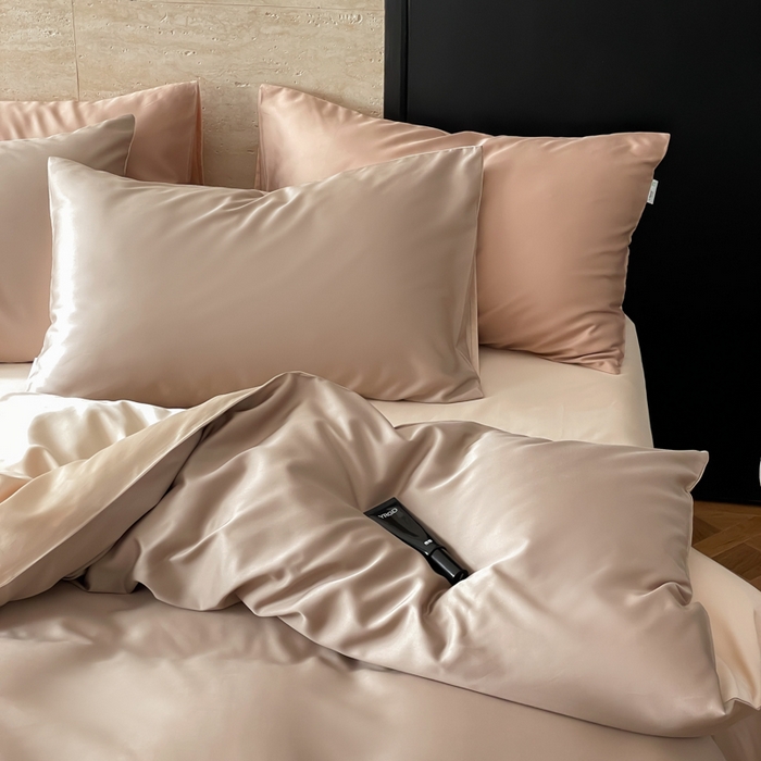 91家纺网 家纺一手货源 找家纺 禾时 2026新款兰精天丝棉纯色双拼四件套 露褐