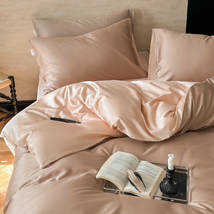 91家纺网 家纺一手货源 找家纺 禾时 2026新款兰精天丝棉纯色双拼四件套 茶棕