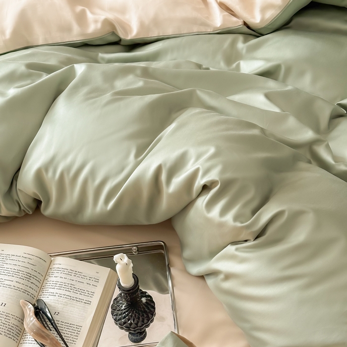 91家纺网 家纺一手货源 找家纺 禾时 2026新款兰精天丝棉纯色双拼四件套 兰苕