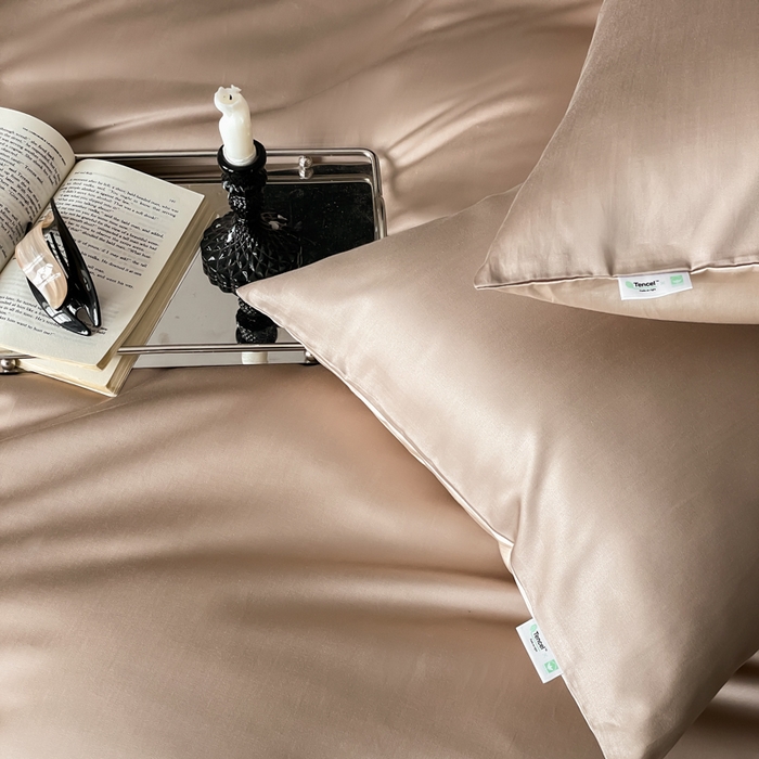 91家纺网 家纺一手货源 找家纺 禾时 2026新款兰精天丝棉纯色双拼四件套 露褐