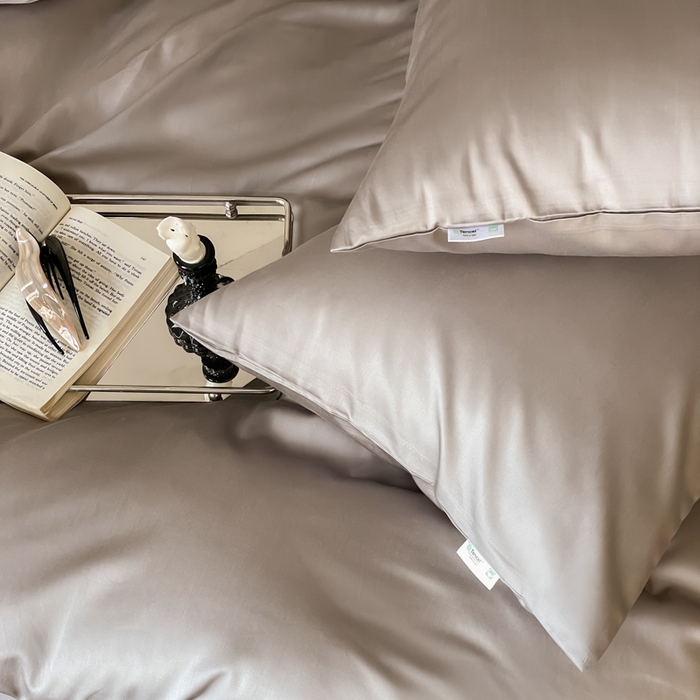 91家纺网 家纺一手货源 找家纺 禾时 2026新款兰精天丝棉纯色双拼四件套 典雅灰