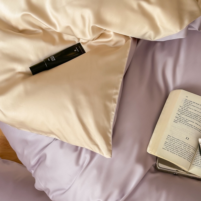 91家纺网 家纺一手货源 找家纺 禾时 2026新款兰精天丝棉纯色双拼四件套 紫缇