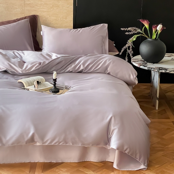 91家纺网 家纺一手货源 找家纺 禾时 2026新款兰精天丝棉纯色双拼四件套 紫萱