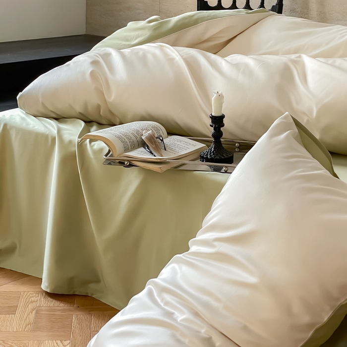 91家纺网 家纺一手货源 找家纺 禾时 2026新款兰精天丝棉纯色双拼四件套 乳白