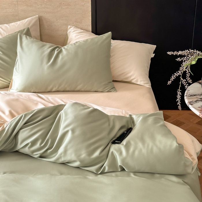 91家纺网 家纺一手货源 找家纺 禾时 2026新款兰精天丝棉纯色双拼四件套 兰苕