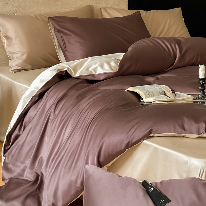 91家纺网 家纺一手货源 找家纺 禾时 2026新款兰精天丝棉纯色双拼四件套 摩卡