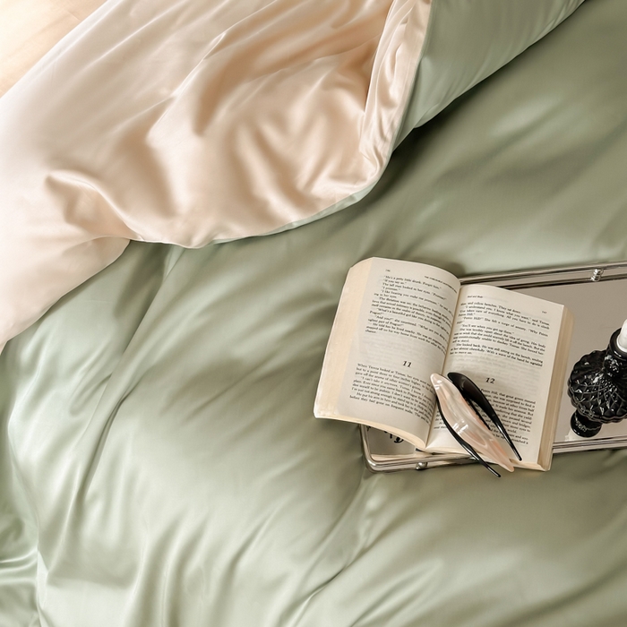 91家纺网 家纺一手货源 找家纺 禾时 2026新款兰精天丝棉纯色双拼四件套 兰苕