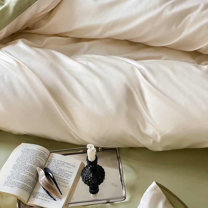 91家纺网 家纺一手货源 找家纺 禾时 2026新款兰精天丝棉纯色双拼四件套 乳白