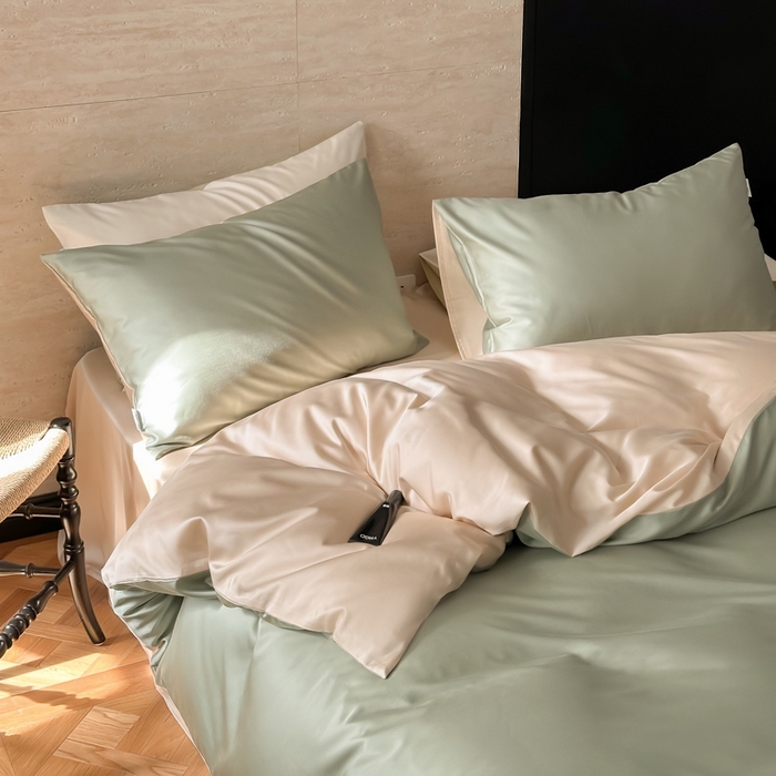 91家纺网 家纺一手货源 找家纺 禾时 2026新款兰精天丝棉纯色双拼四件套 兰苕