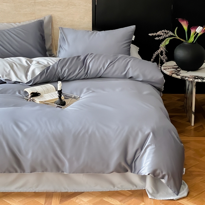 91家纺网 家纺一手货源 找家纺 禾时 2026新款兰精天丝棉纯色双拼四件套 菘蓝