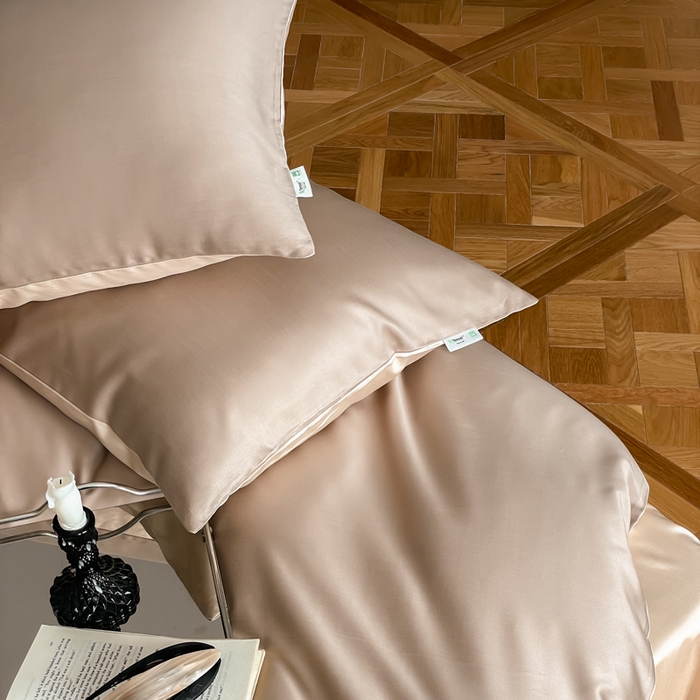 91家纺网 家纺一手货源 找家纺 禾时 2026新款兰精天丝棉纯色双拼四件套 露褐