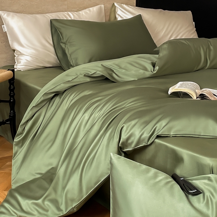 91家纺网 家纺一手货源 找家纺 禾时 2026新款兰精天丝棉纯色双拼四件套 松石绿