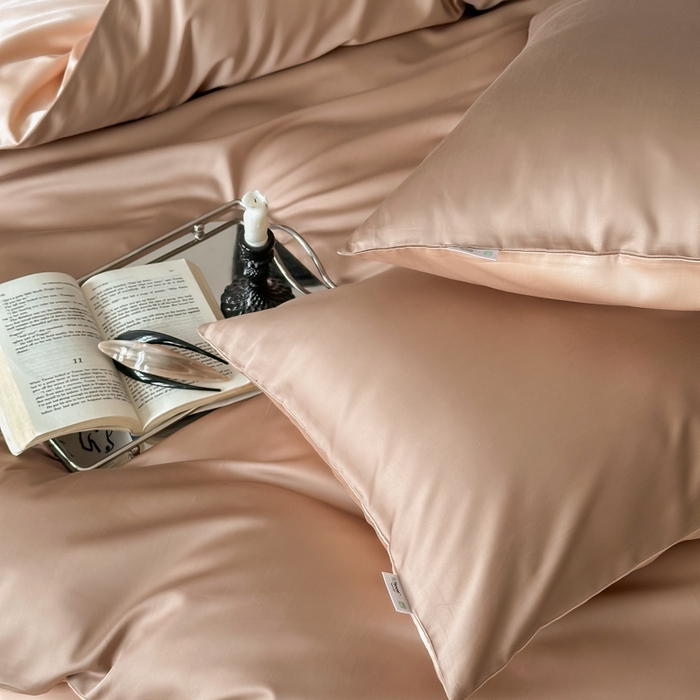 91家纺网 家纺一手货源 找家纺 禾时 2026新款兰精天丝棉纯色双拼四件套 茶棕