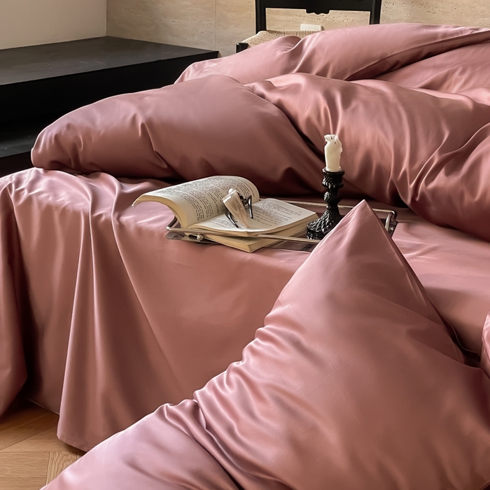 91家纺网 家纺一手货源 找家纺 禾时 2026新款兰精天丝棉纯色双拼四件套 覆盆子