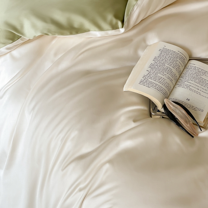 91家纺网 家纺一手货源 找家纺 禾时 2026新款兰精天丝棉纯色双拼四件套 乳白