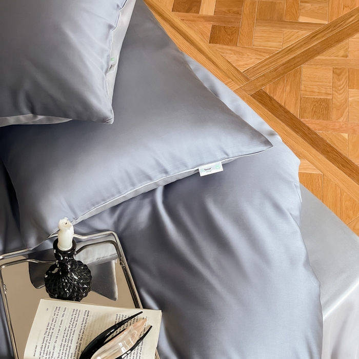 91家纺网 家纺一手货源 找家纺 禾时 2026新款兰精天丝棉纯色双拼四件套 菘蓝