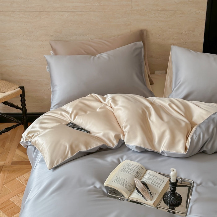 91家纺网 家纺一手货源 找家纺 禾时 2026新款兰精天丝棉纯色双拼四件套 岩岭