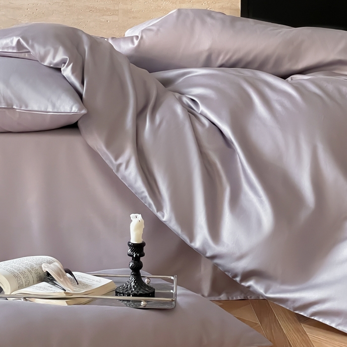 91家纺网 家纺一手货源 找家纺 禾时 2026新款兰精天丝棉纯色双拼四件套 紫萱