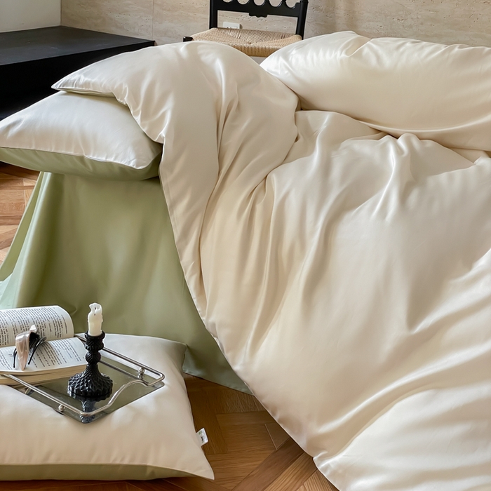 91家纺网 家纺一手货源 找家纺 禾时 2026新款兰精天丝棉纯色双拼四件套 乳白