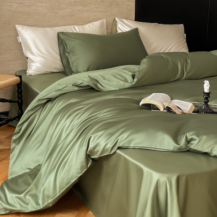禾时 2026新款兰精天丝棉纯色双拼四件套 松石绿