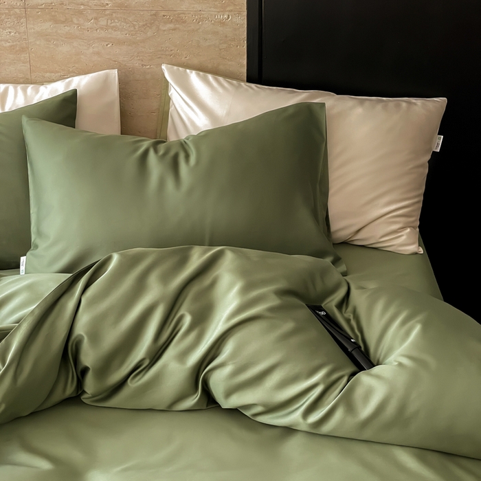 91家纺网 家纺一手货源 找家纺 禾时 2026新款兰精天丝棉纯色双拼四件套 松石绿