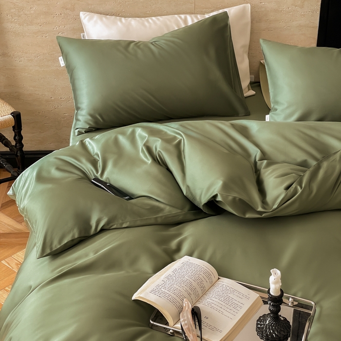 91家纺网 家纺一手货源 找家纺 禾时 2026新款兰精天丝棉纯色双拼四件套 松石绿