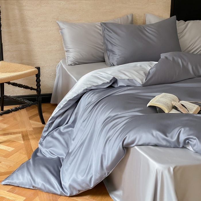 禾时 2026新款兰精天丝棉纯色双拼四件套 菘蓝