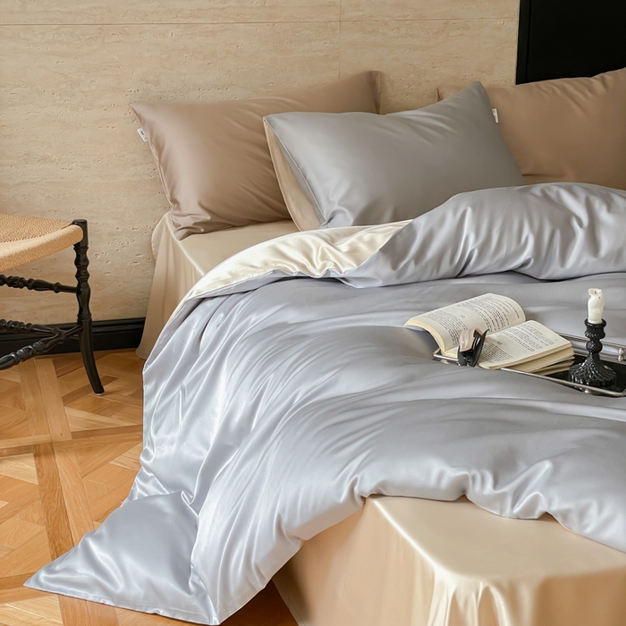 禾时 2026新款兰精天丝棉纯色双拼四件套 岩岭