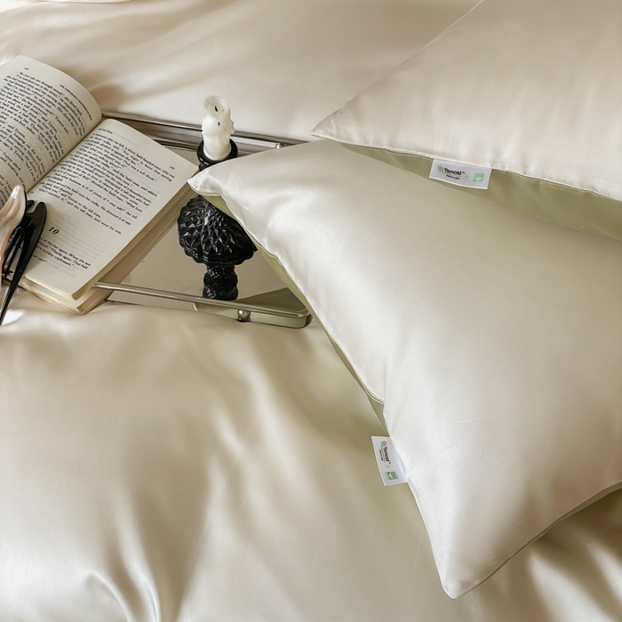 91家纺网 家纺一手货源 找家纺 禾时 2026新款兰精天丝棉纯色双拼四件套 乳白