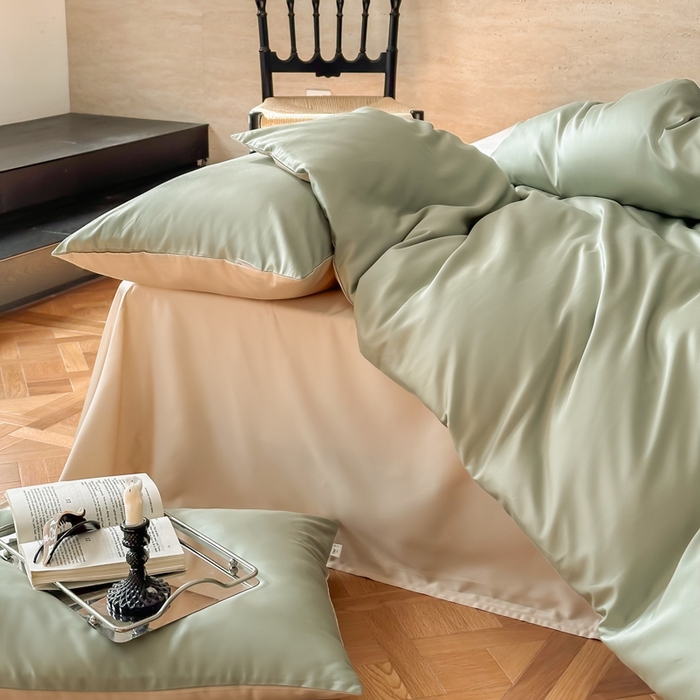 91家纺网 家纺一手货源 找家纺 禾时 2026新款兰精天丝棉纯色双拼四件套 兰苕