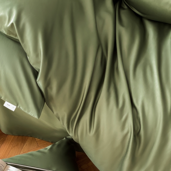 91家纺网 家纺一手货源 找家纺 禾时 2026新款兰精天丝棉纯色双拼四件套 松石绿