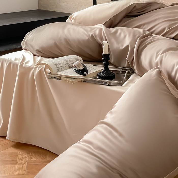 91家纺网 家纺一手货源 找家纺 禾时 2026新款兰精天丝棉纯色双拼四件套 露褐