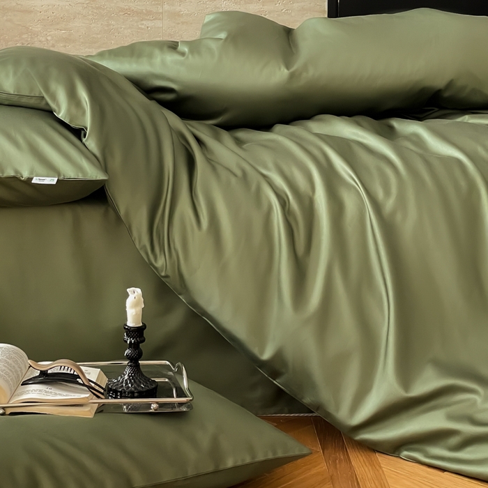 91家纺网 家纺一手货源 找家纺 禾时 2026新款兰精天丝棉纯色双拼四件套 松石绿