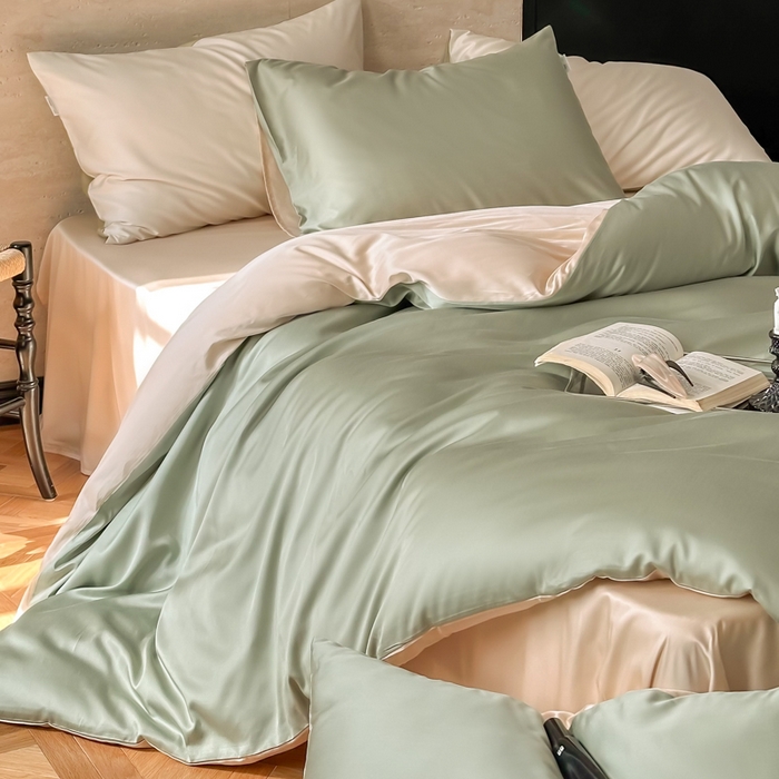 91家纺网 家纺一手货源 找家纺 禾时 2026新款兰精天丝棉纯色双拼四件套 兰苕