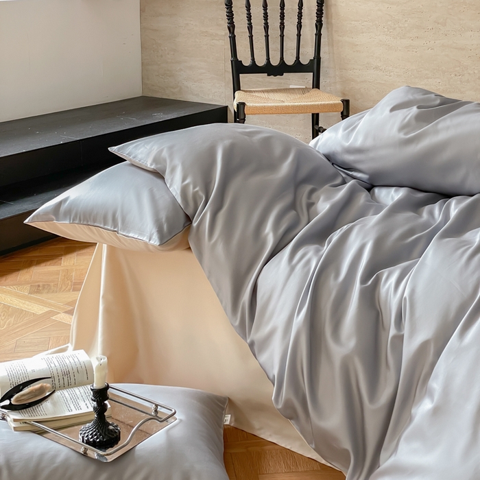 91家纺网 家纺一手货源 找家纺 禾时 2026新款兰精天丝棉纯色双拼四件套 岩岭