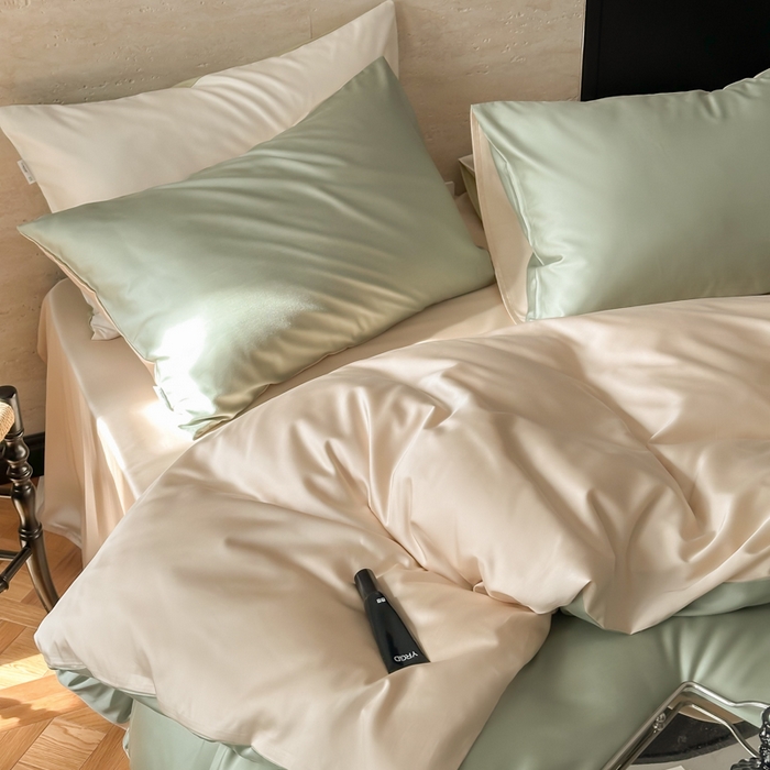 91家纺网 家纺一手货源 找家纺 禾时 2026新款兰精天丝棉纯色双拼四件套 兰苕