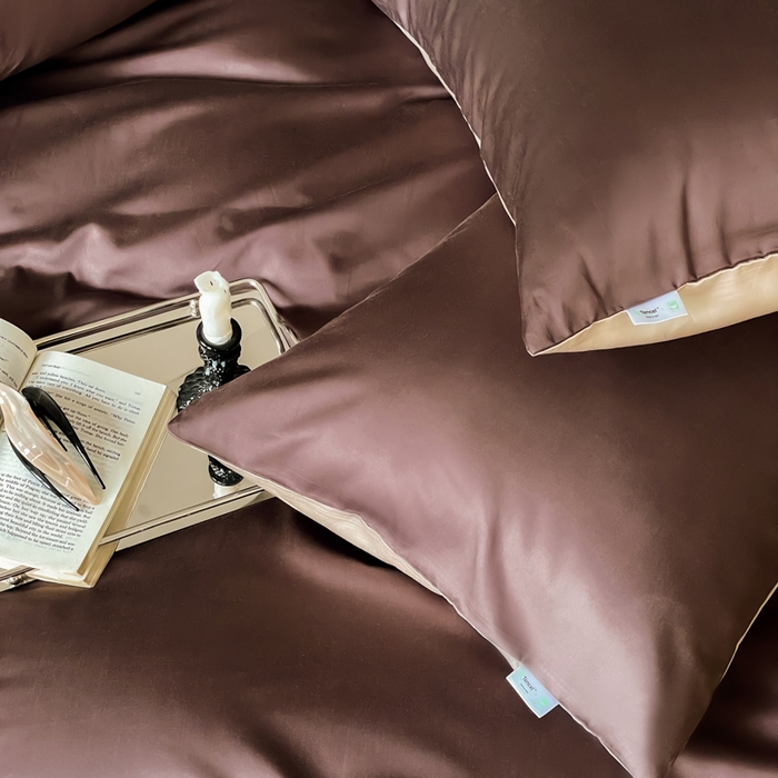 91家纺网 家纺一手货源 找家纺 禾时 2026新款兰精天丝棉纯色双拼四件套 摩卡