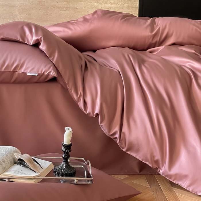 91家纺网 家纺一手货源 找家纺 禾时 2026新款兰精天丝棉纯色双拼四件套 覆盆子