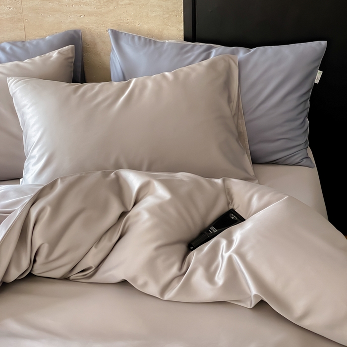 91家纺网 家纺一手货源 找家纺 禾时 2026新款兰精天丝棉纯色双拼四件套 典雅灰